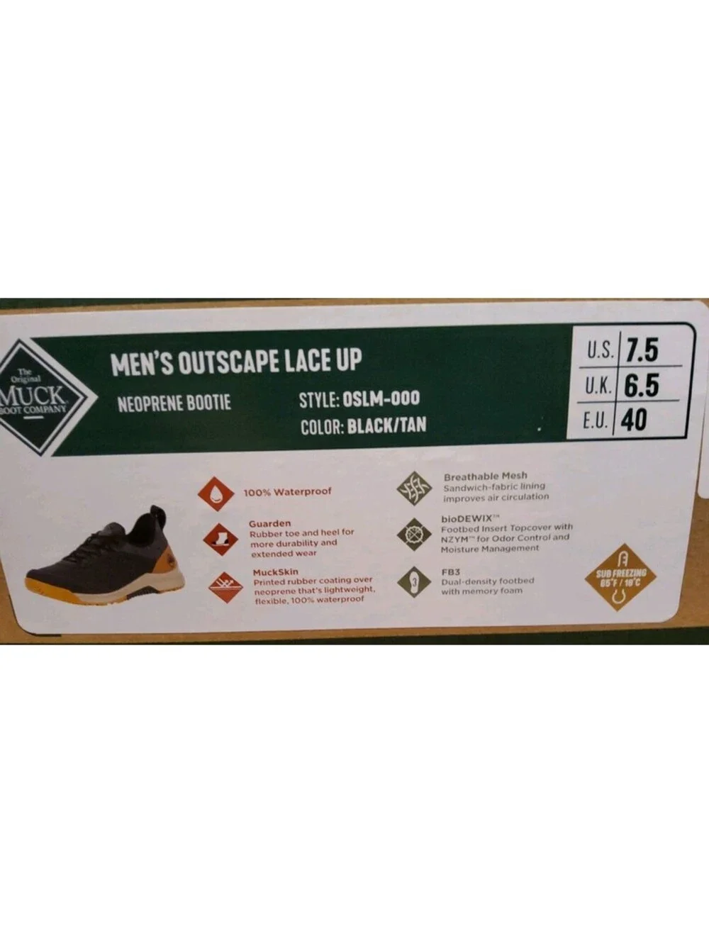 Muck Boot Company Outscape Lace Up Waterproof Sneaker Men's 7.5 Black/Tan